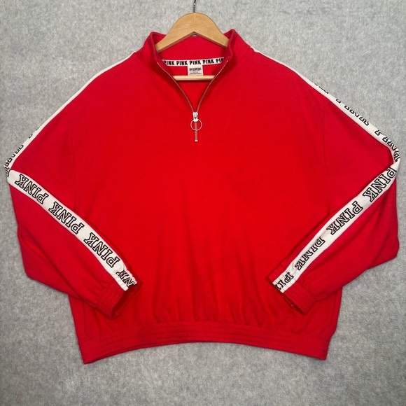 Victoria's Secret Pink Y2K 1/4 Zip Sweatshirt Top-Red-Women Size Medium - Picture 2 of 6
